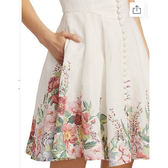 $695 Zimmermann Linen White Bellitude Strapless Shirred Floral-print Min… - Picture 4 of 16